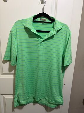 Peter Millar Summer Comfort Lime Green Polo with Thin Blue Stripes
